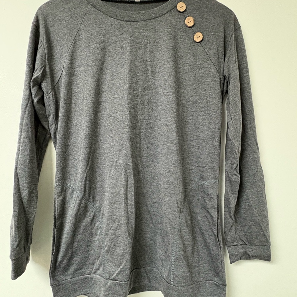 Firefly Finds Gray Long Sleeve Top with Button Detail